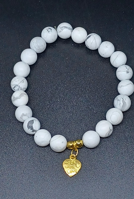 White Howlite 8mm with charm